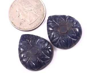 67 Carat Beautiful Natural African Blue Sapphire Fancy Pair Carving. Sapphire Carving Cabochon. Flat Back Handmade Making Gemstone/ code.4