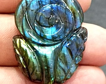67 Carat Blue Fire Labradorite Flower Carving Gemstone