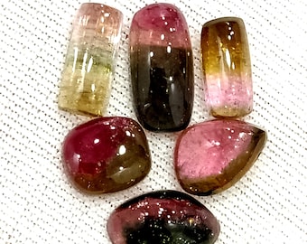 Cabochões de turmalina bicolor, conjunto de 6 pedras preciosas de 13 quilates