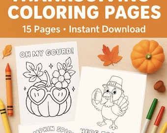 Thanksgiving Coloring Pages | Instant Download Printable Coloring | Kids & Family Activity