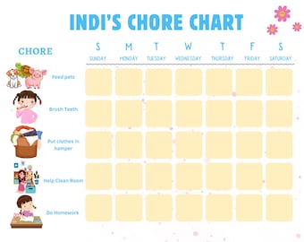 Editable Kids Chore Chart, Canva Template, Printable 8.5x11, Customizable Name & Colors, Digital Download
