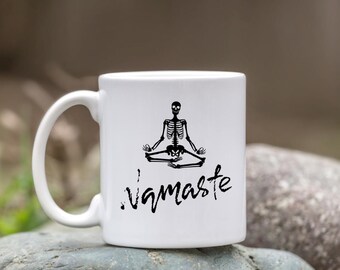 Skeleton Mug | Namaste | Funny Gift | Meditation Coffee Cup | Yoga Instructor Gift | Halloween