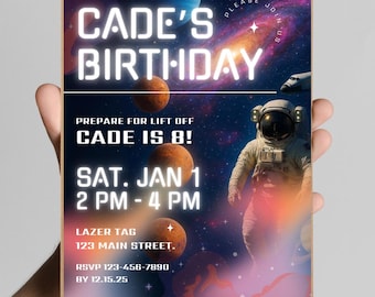 Astronaut / Outer Space Birthday Invitation | Editable Canva Template