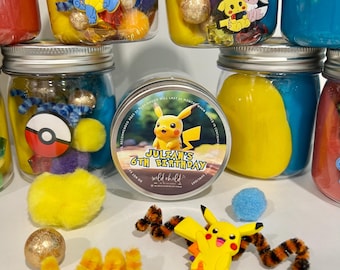Pokemon Custom Play Dough Jars – Personalized Name Sticker, Scented, Color Choice & Themed Loose Parts
