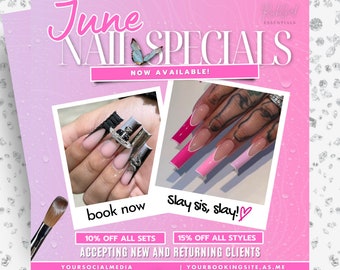 June Nail Flyer, June Appointments Available flyer,  Nail Flyer, Nail Sale Flyer, Nail Special Flyer, June Booking Flyer