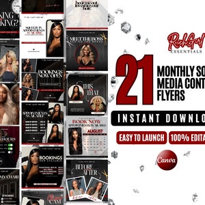 21 Red Social Media Bundle -Appointment Flyer, Book Now Flyer, Monthly Bookings Flyer, Calendar Flyer, Hairstylist, Nail, Lash, MUA, Salon