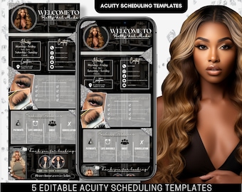 Lash Technician Booking Website Template - Black Glam Canva Acuity Template (Digital Download)