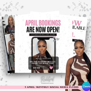 Social media bundle - July Bookings Available- Monthly booking Flyers- Appointments available | Calendar Braids Hair Nails MUA Lashes