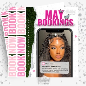 May Bookings Flyer, May Bookings Available, May Appointment Flyer, Spring Flyer, Hair, Nails, Makeup, Lashes