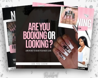 Nail Tech - Social media bundle - Monthly booking Flyers- Nail class Flyer- Appointments available, Nail template Hair Nails MUA Lashes