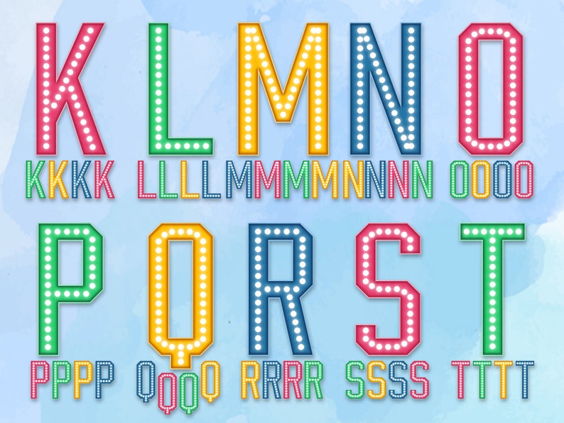 Marquee Letters Clipart, Bright Lights Alphabet Font, Decorative Pastel ...
