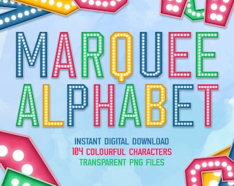 Marquee letters clipart, bright lights alphabet font, decorative pastel lettering, colourful DIY font, font clipart, letters clipart