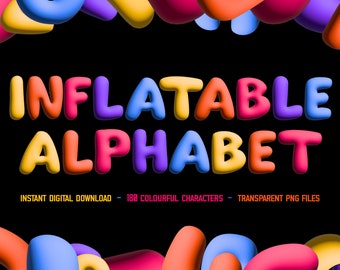 Inflatable alphabet font, balloon letters clipart, fun inflatable lettering, colourful DIY font, font clipart, letters clipart