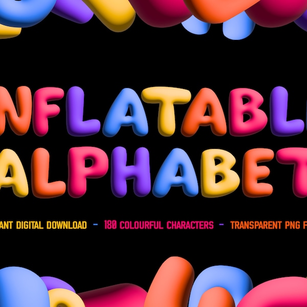 Inflatable alphabet font, balloon letters clipart, fun inflatable lettering, colourful DIY font, font clipart, letters clipart