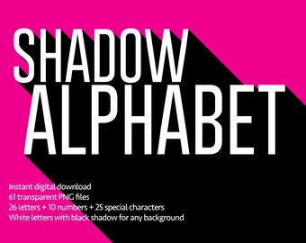 Shadow alphabet, black & white letters, alphabet clipart, white letters, colourful letters, white font clipart, graphic design alphabet
