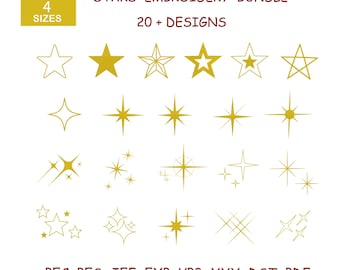 Star Embroidery Designs Bundle, Fill Stitch, 4 Sizes (Instant Download)