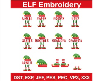 Elf Family Christmas Embroidery Design (PES, DST Files)