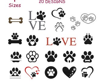 Paw Embroidery Design, Dog Cat Paw Print Silhouette (Digital Download)