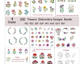100 Floral Embroidery Designs Bundle – Fill Stitch Machine Files (Instant Download)