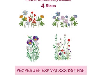 Wildflower Meadow Machine Embroidery Design, 4 Sizes (Instant Download)