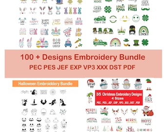 Embroidery Designs Bundle, St Patrick, Animal, Christmas, Halloween (Digital Embroidery Files - dst, exp, jef, pes, pdf, xxx, vp3 )
