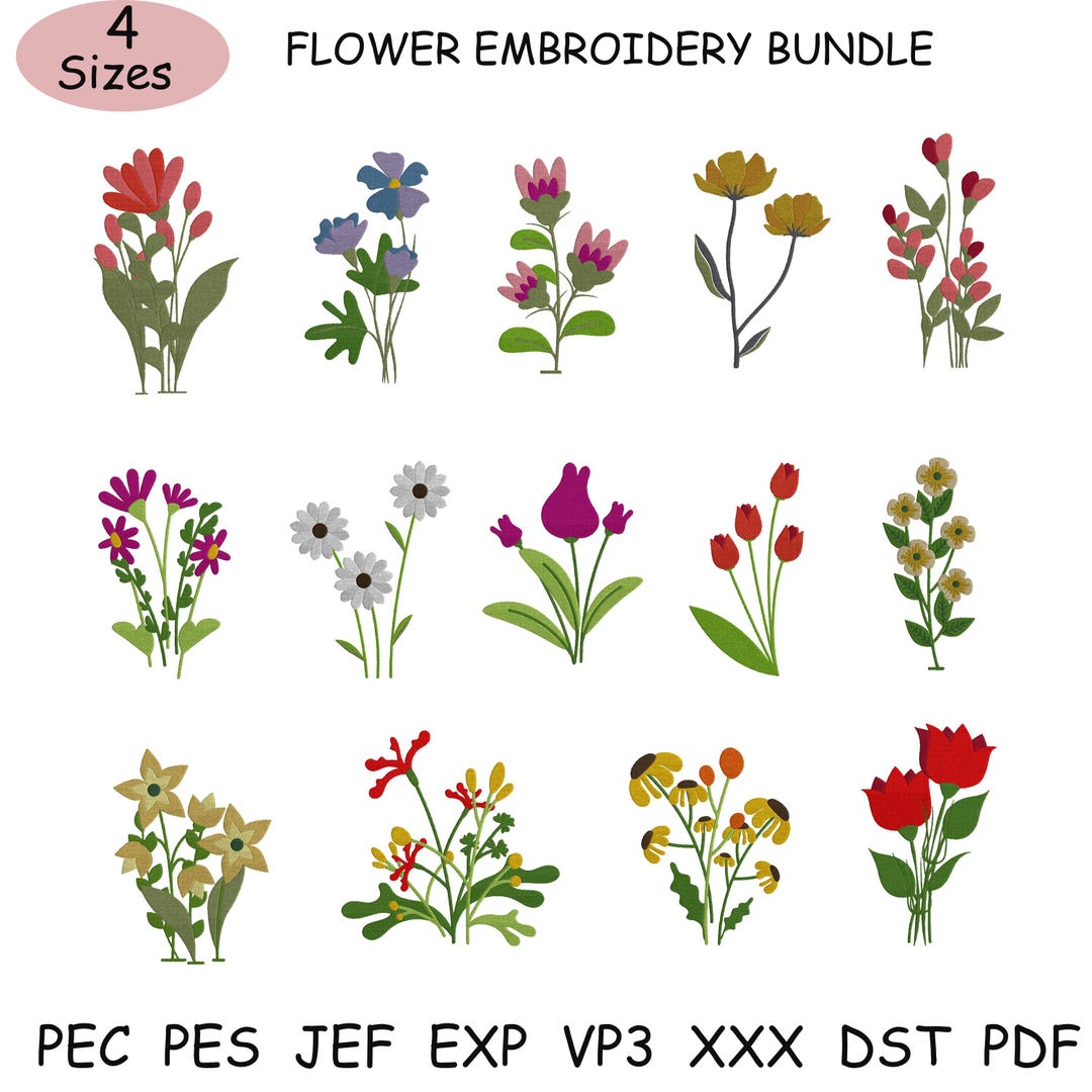 Floral Machine Embroidery Design Bundle, Mini Flower Designs, Satin ...