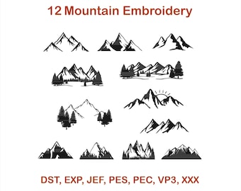 Mountain Silhouette Embroidery Design, Line Art (4 Sizes) (Download)