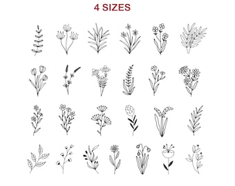 Floral Machine Embroidery Design Bundle, Mini Flower Designs, Satin Stitch File, Birth Month Flower, PES,DST etc, 4 Sizes, Instant Download