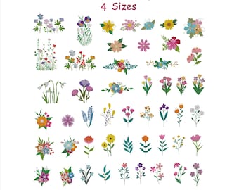 Floral Embroidery Design Bundle, Mini Flowers, Satin Stitch (PES, DST) (Digital Download)