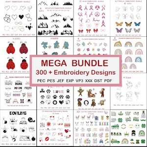 Paquete de más de 300 diseños de bordado a máquina, florales, animales, de temporada (4,4 a 7,7 pulgadas) (dst, exp, jef, pes...)