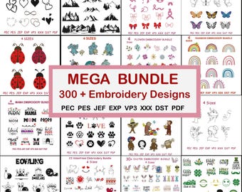 Paquete de más de 300 diseños de bordado a máquina, florales, animales, de temporada (4,4 a 7,7 pulgadas) (dst, exp, jef, pes...)
