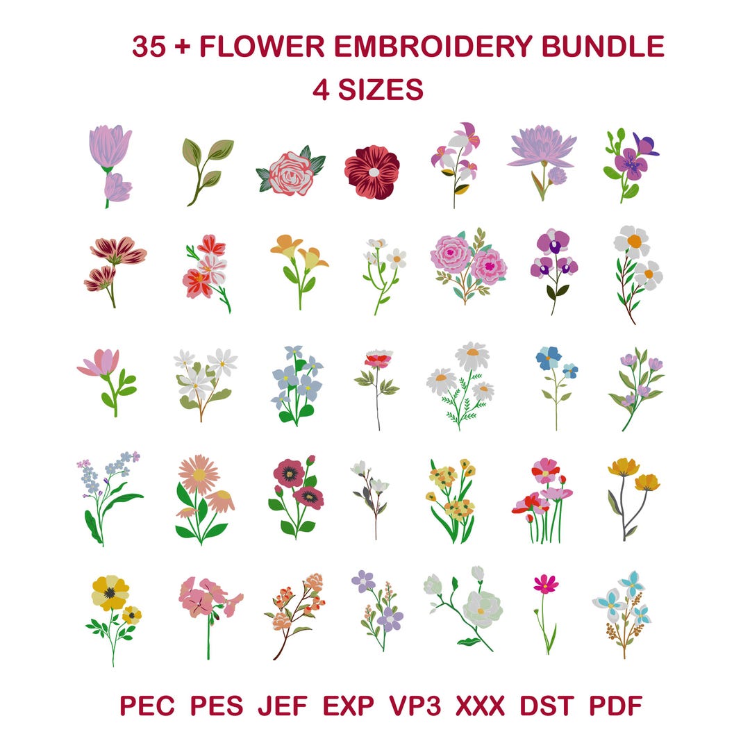 Floral Machine Embroidery Design Bundle, Mini Flower Designs, Satin ...