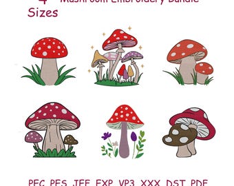 Mushroom and Wildflower Embroidery Design: Autumn Leaves (4 Sizes) (Digital File)