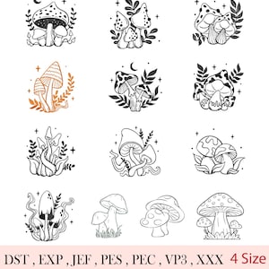 Mushroom and Wildflower Embroidery Design 4 Sizes,Autumn Leaves Embroidery Design, Thanksgiving Machine Embroidery File, Fall Embroidery