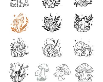 Mushroom and Wildflower Embroidery Design: Autumn Leaves (4 Sizes) (Digital File)