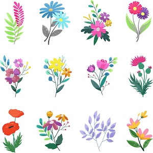 Flowers Machine Embroidery Designs, Mini Flower Designs, Birth Month Flowers, Botanical, Boho Floral Embroidery, 4 Sizes, Instant Download