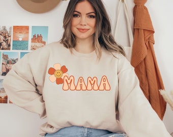 Retro Mama Heavy Blend Crewneck Sweatshirt, Mom Life, Retro Style, Retro Florals