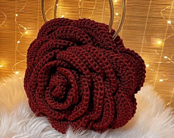 Handmade Flower Purse, Rose Bag | Bagstreetgirls Crochet Rose Shaped Colorful Chic Unique Bag | Ruffled Evening Shoulder Luxury Handbag