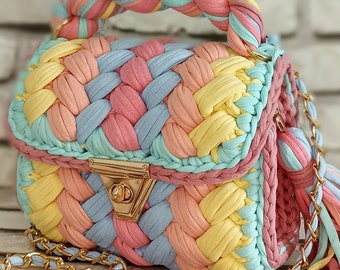 Handmade Crochet Shoulder Bag: Pastel Granny Square Tote