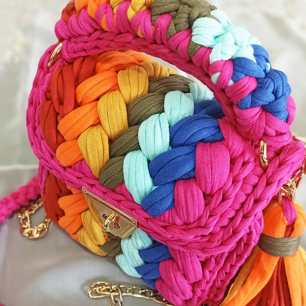 Borse Uncinetto | Handwoven Bag | Crochet Purse Handmade | Borse Crochet | Purses Colorful | Bolso Crochet | Crochet tote Handbags