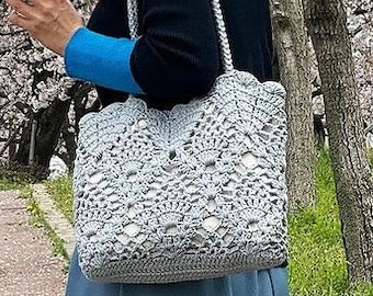 Bolso de hombro de encaje de crochet: bolso bordado de algodón hecho a mano