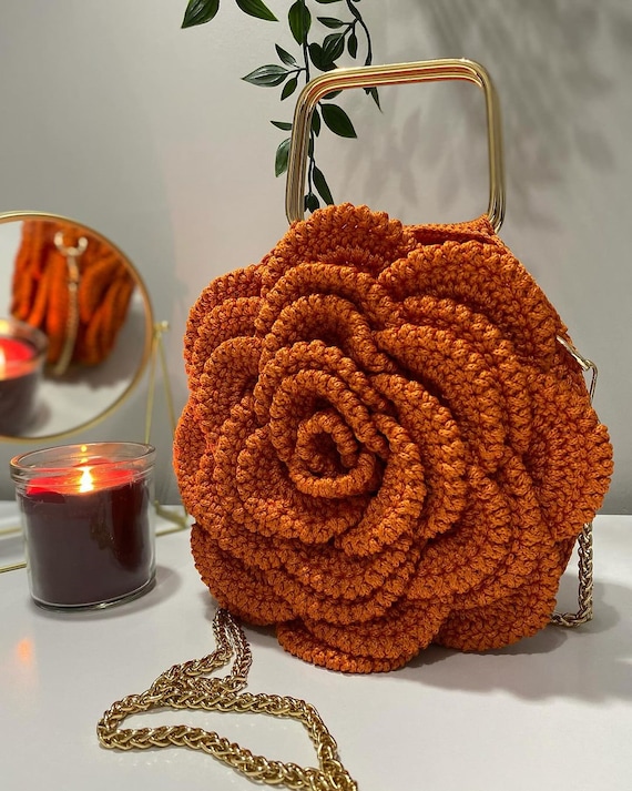 Buy Rose Bag Handmade Flower Purse, Bagstreetgirls Crochet Rose Shaped  Colorful Chic Unique Bag Ruffled Evening Shoulder Luxury Handbag Online in  India - Etsy