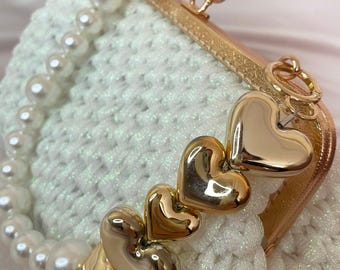 Borsa da sera di lusso bianca, realizzata a mano all'uncinetto / Pochette chic per matrimoni e feste.