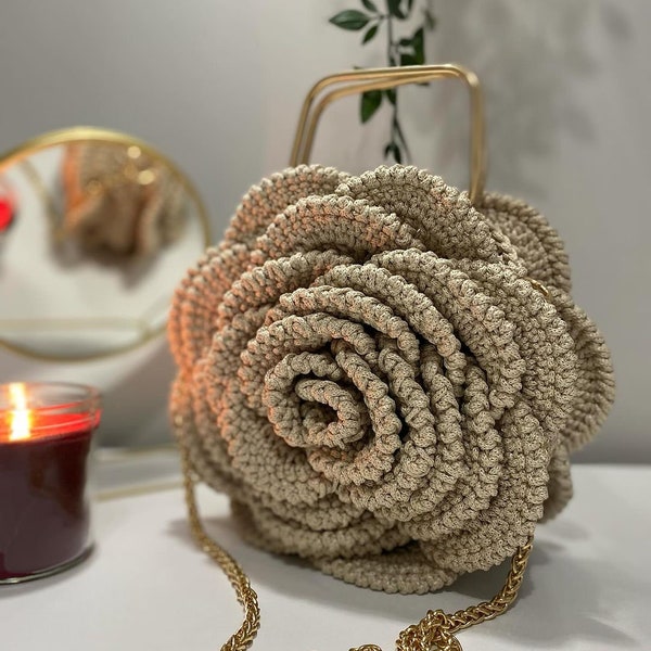 Rose Bag | Handmade Flower Purse, Bagstreetgirls Crochet Rose Shaped Colorful Chic Unique Bag | Ruffled Evening Shoulder Luxury Handbag