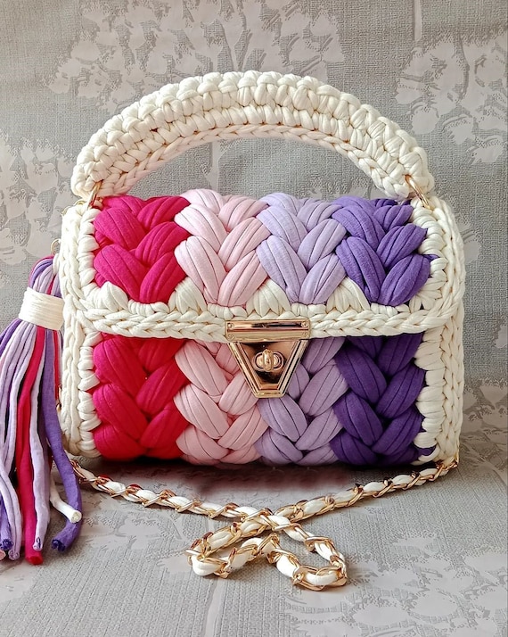 Handmade Crochet Bag: Braided Yarn Purse with Chain Strap