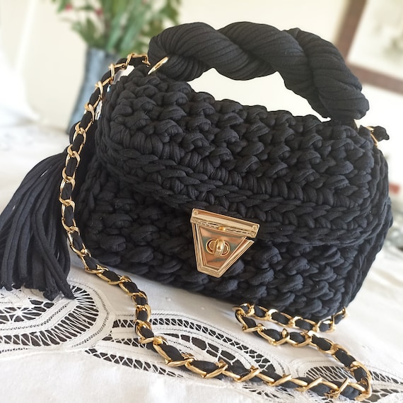 Black is Chic Luxury Crochet Shoulder Black Bag Designer 