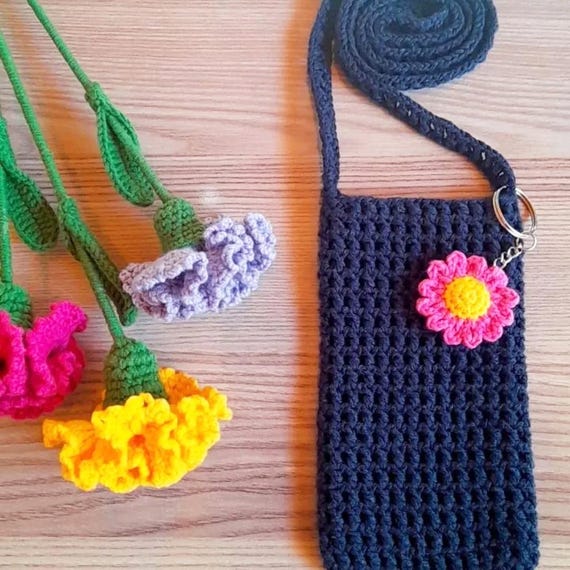 Crochet Crossbody Phone Bag: Knitted Floral Cell Bag