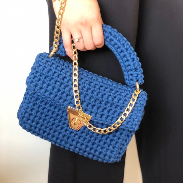 Blue Crochet Designer Capribag | istanbul Tote Luxury Elacabag Purse | Hand Made Luxu Tasche Handbag