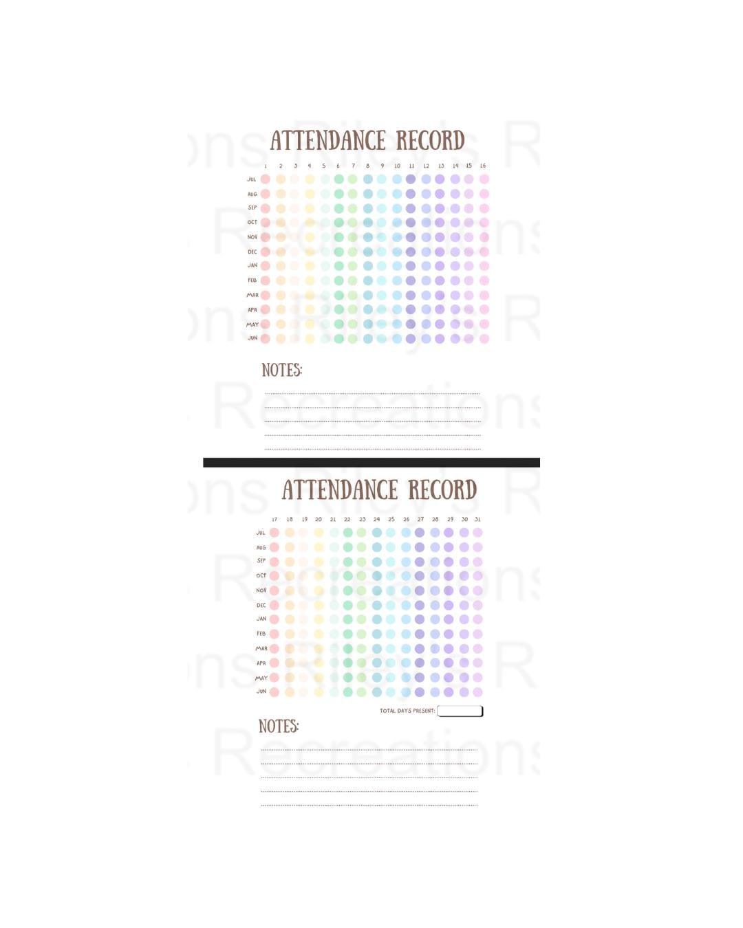 Homeschool Attendance Record | Printable Monthly Attendance Tracker ...