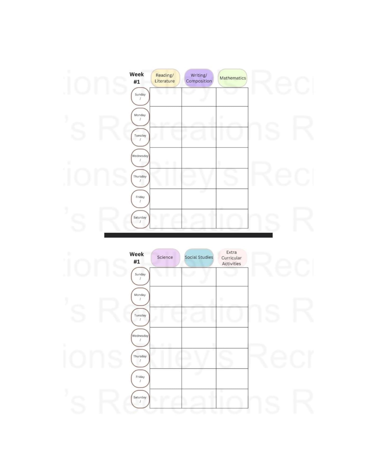 Subject Tracker Pdf Weekly Subject Planner | Printable Homeschool Planner | Weekly Lesson ...
